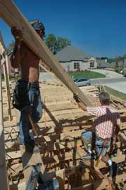 Men constructing green house